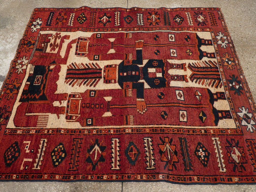 Vintage Persian Pictorial Bakhtiari Tribal Accent Rug, No.31751 - Gss