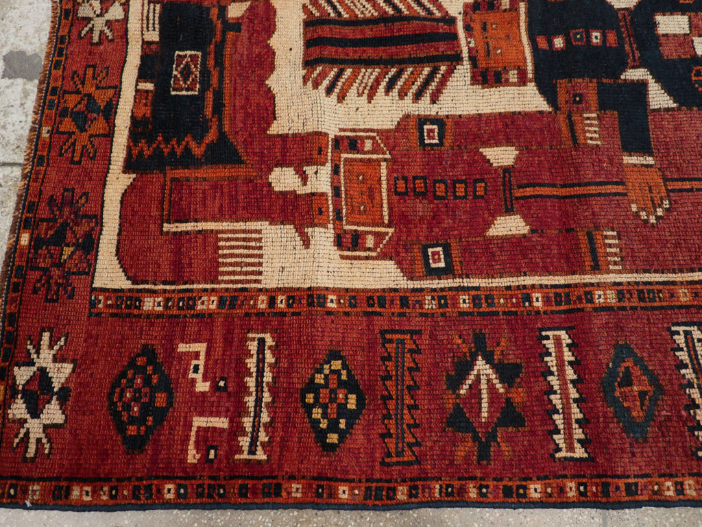 Vintage Persian Pictorial Bakhtiari Tribal Accent Rug, No.31751 - Gss