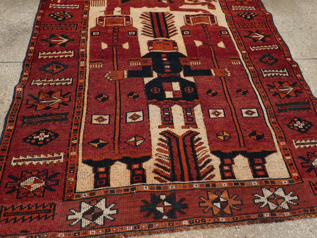 Vintage Persian Pictorial Bakhtiari Tribal Accent Rug, No.31751 - Gss