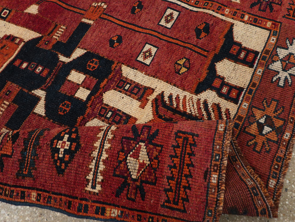 Vintage Persian Pictorial Bakhtiari Tribal Accent Rug, No.31751 - Gss
