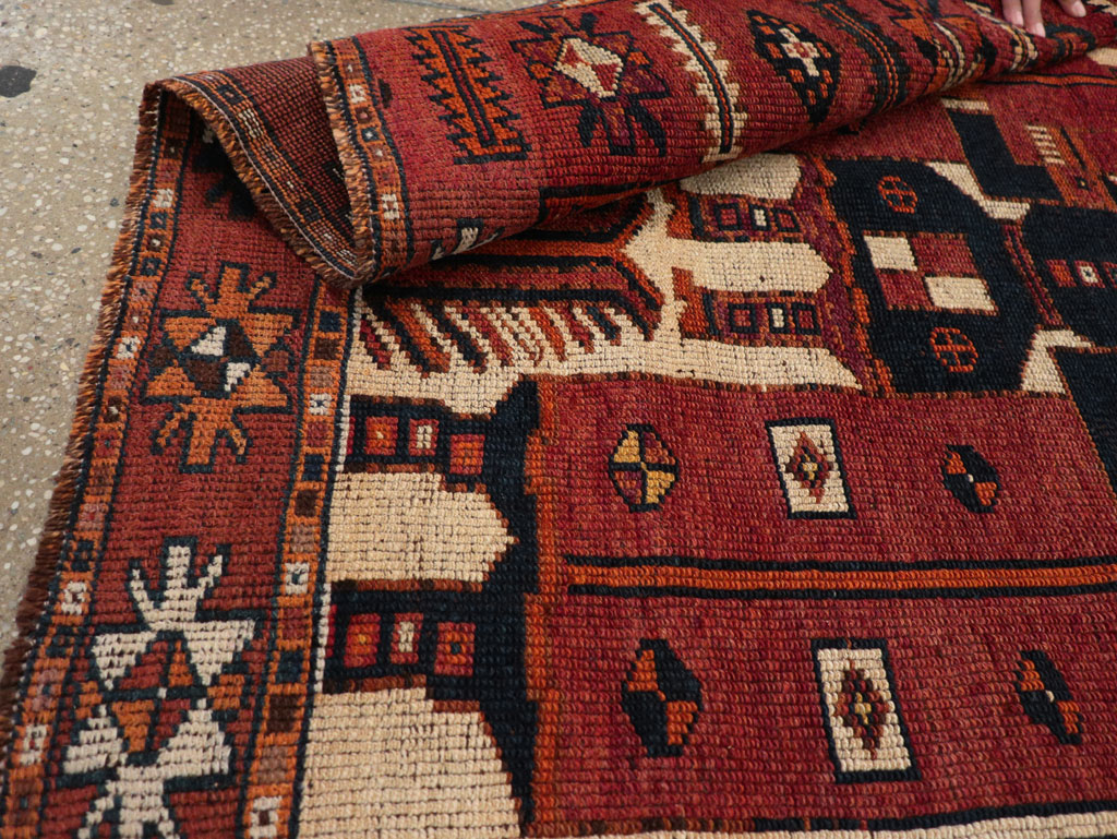 Vintage Persian Pictorial Bakhtiari Tribal Accent Rug, No.31751 - Gss