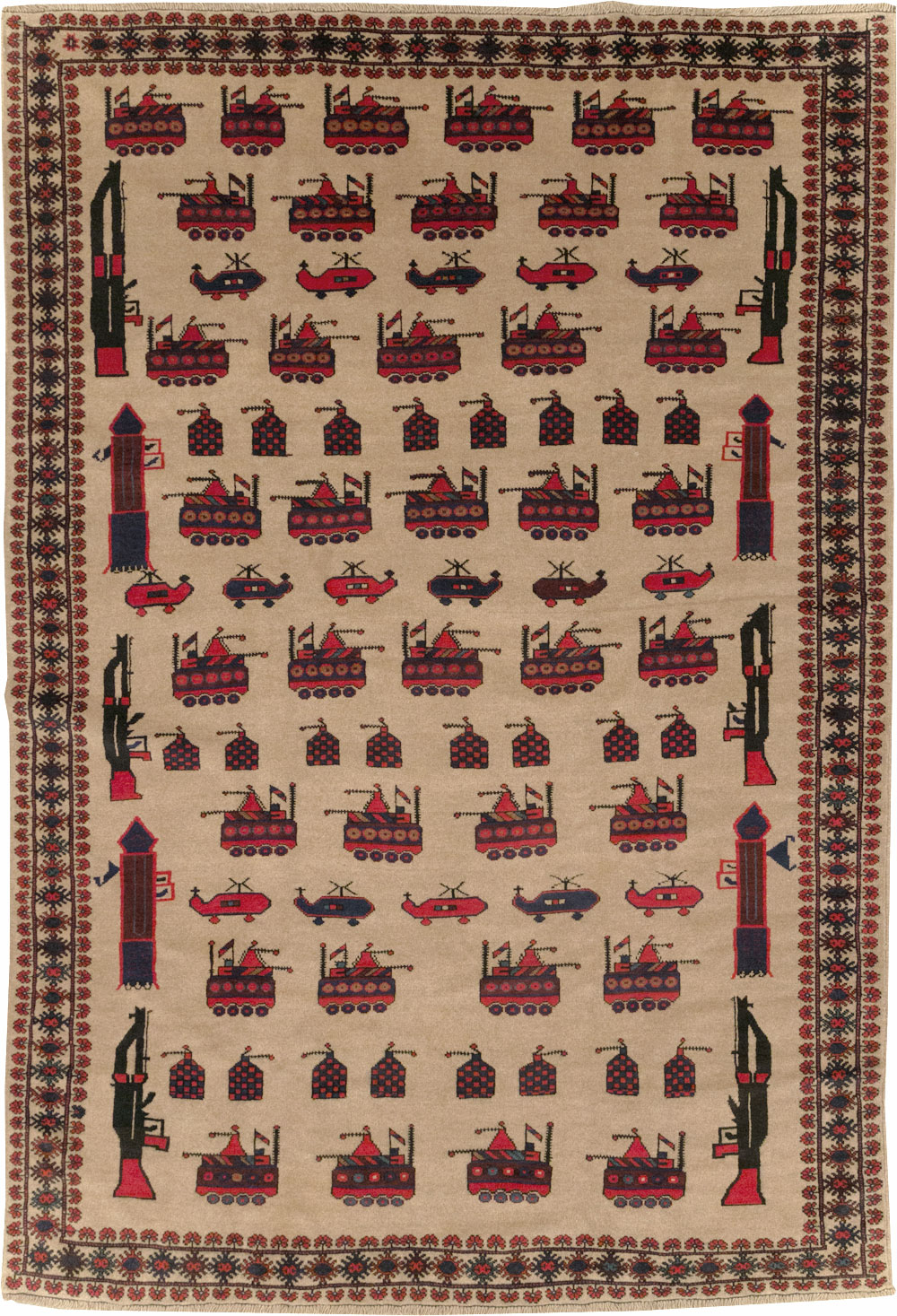 Vintage Afghan Pictorial War Rug, No.31782 - Gss