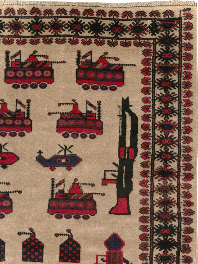 Vintage Afghan Pictorial War Rug, No.31782 - Gss
