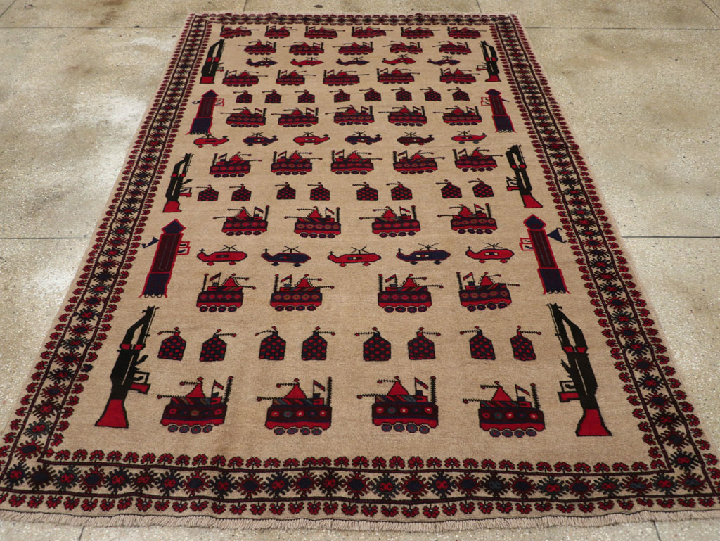 Vintage Afghan Pictorial War Rug, No.31782 - Gss