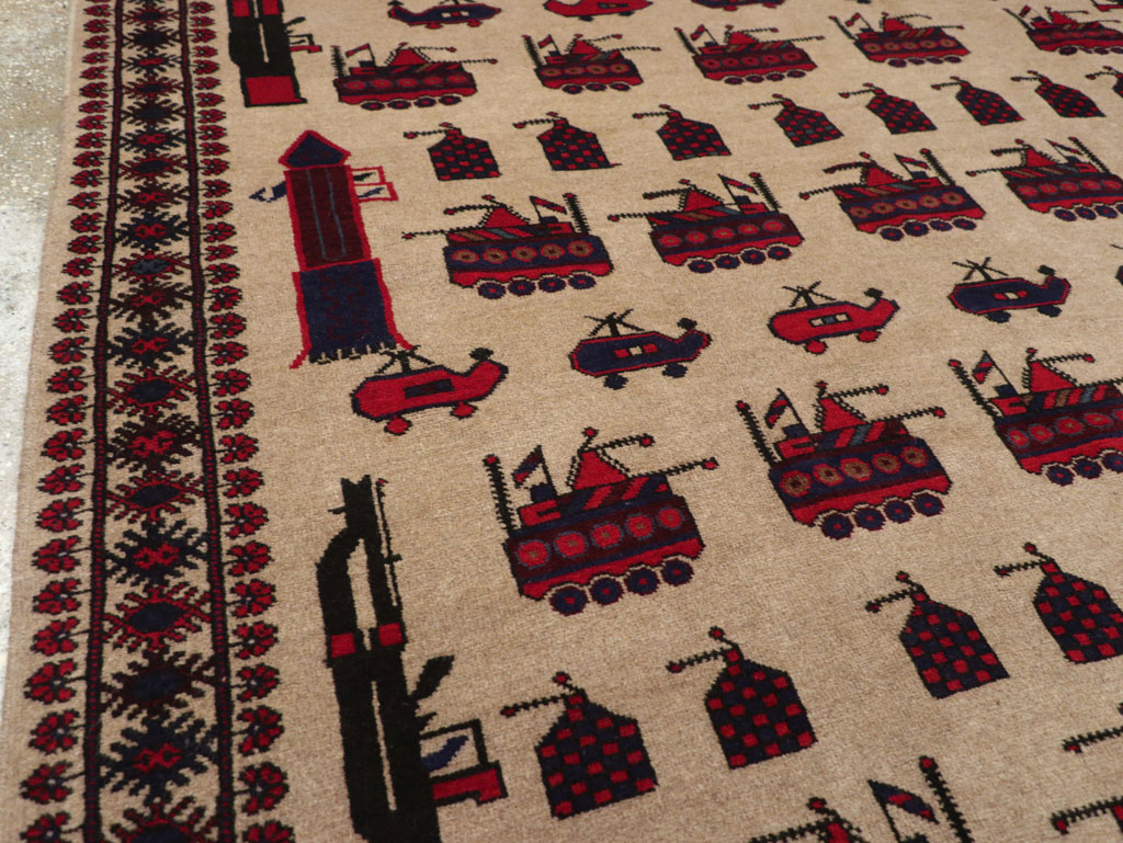 Vintage Afghan Pictorial War Rug, No.31782 - Gss