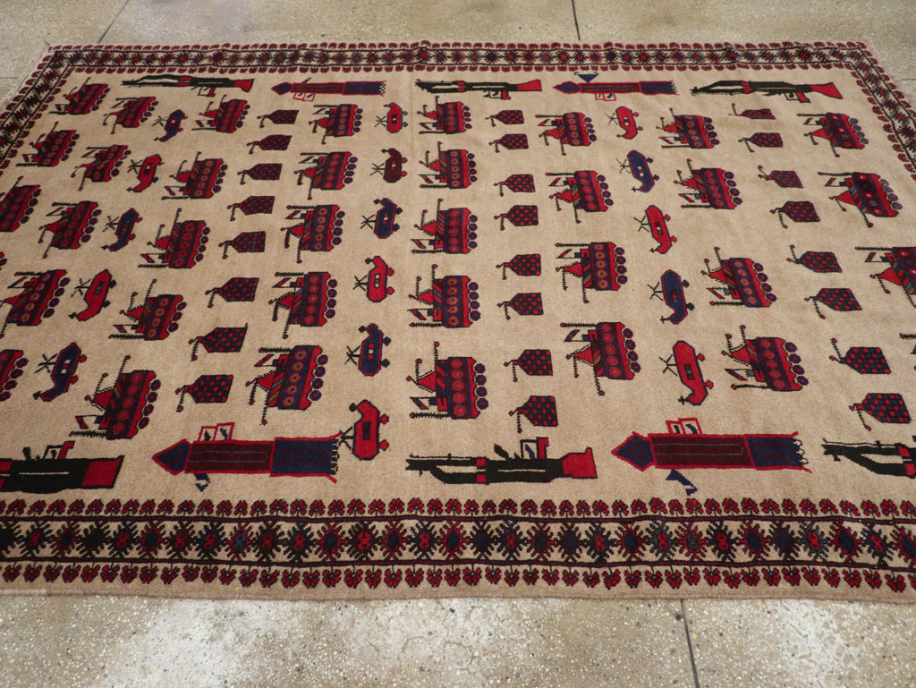 Vintage Afghan Pictorial War Rug, No.31782 - Gss