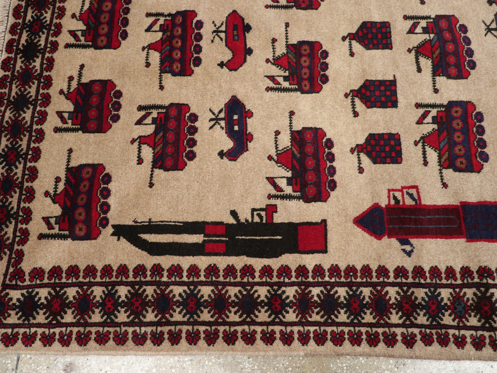 Vintage Afghan Pictorial War Rug, No.31782 - Gss