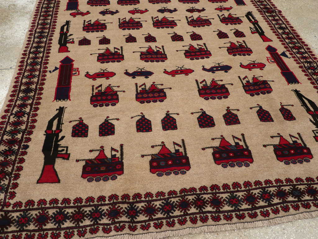 Vintage Afghan Pictorial War Rug, No.31782 - Gss