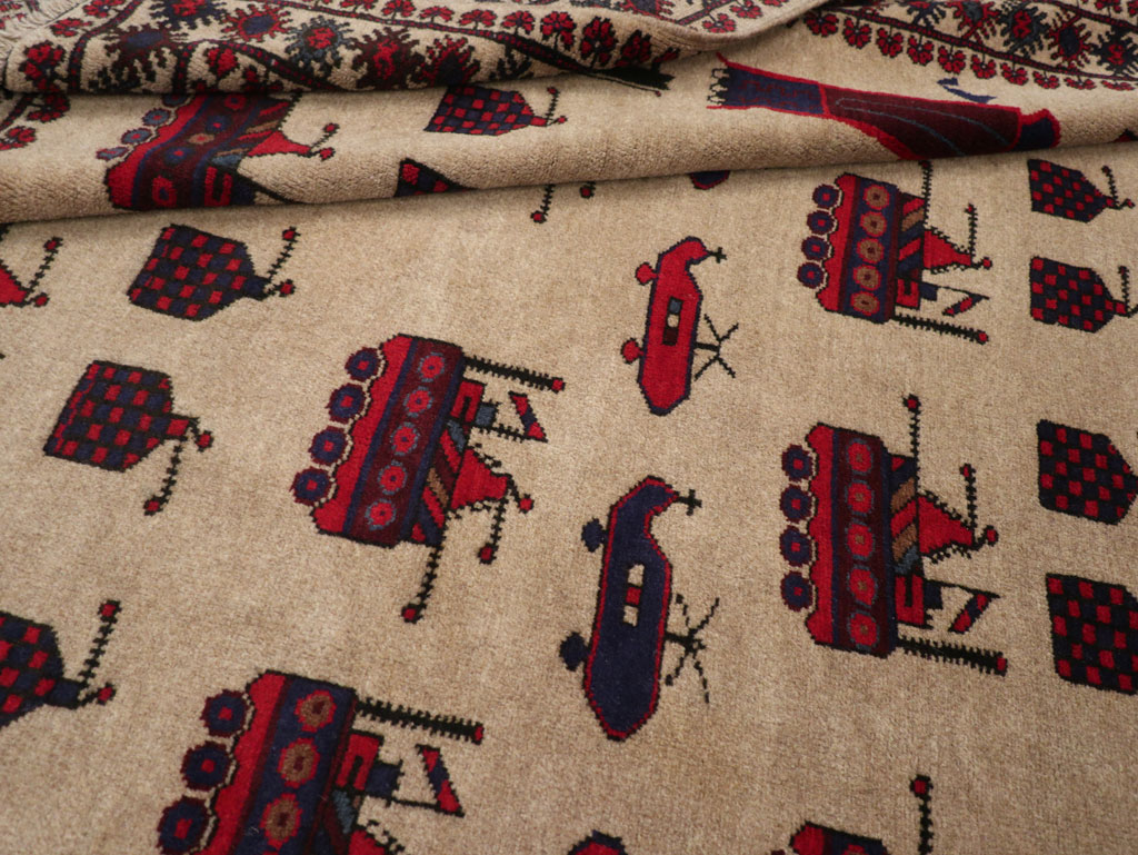 Vintage Afghan Pictorial War Rug, No.31782 - Gss