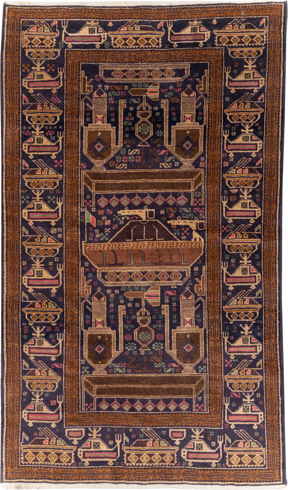 Vintage Afghan Pictorial War Rug, No.31785 - Gss
