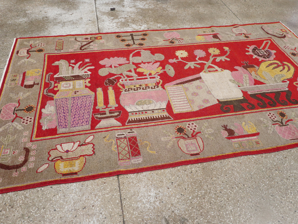 Antique East Turkestan Pictorial Vase Khotan Rug, No.31790 - Gss