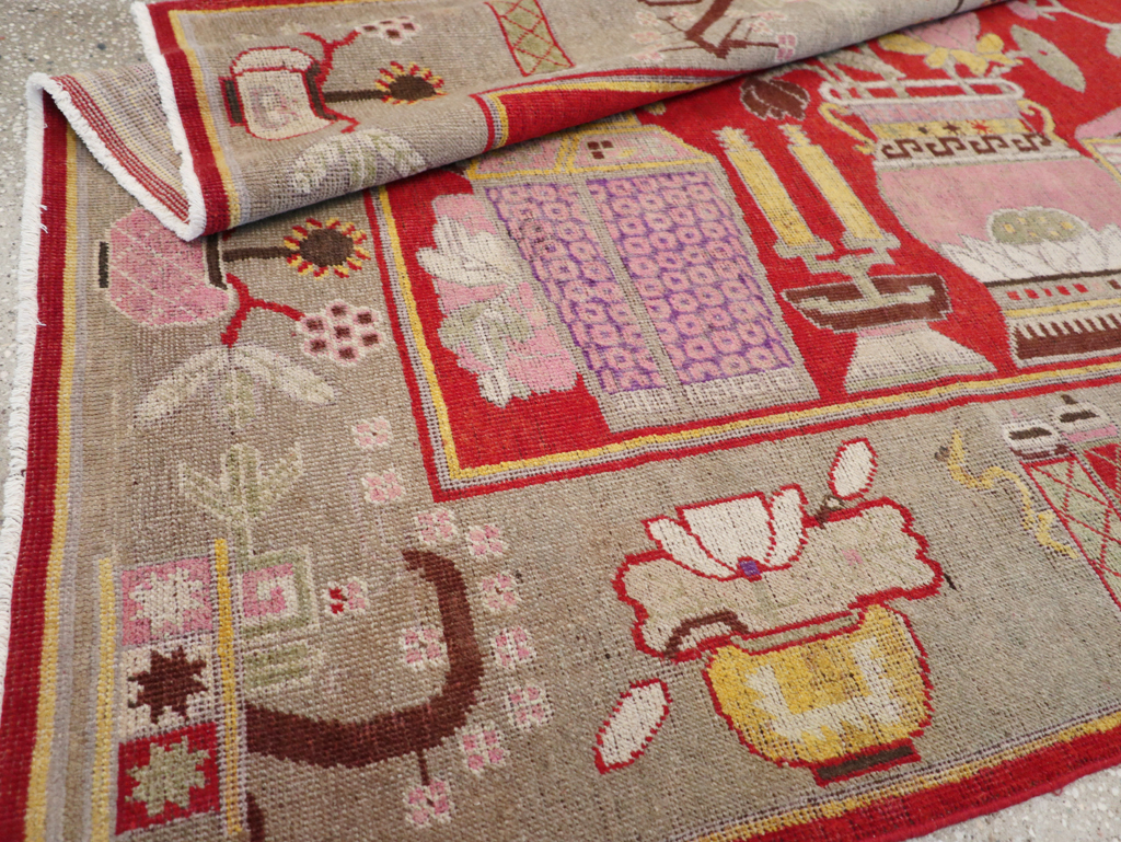 Antique East Turkestan Pictorial Vase Khotan Rug, No.31790 - Gss