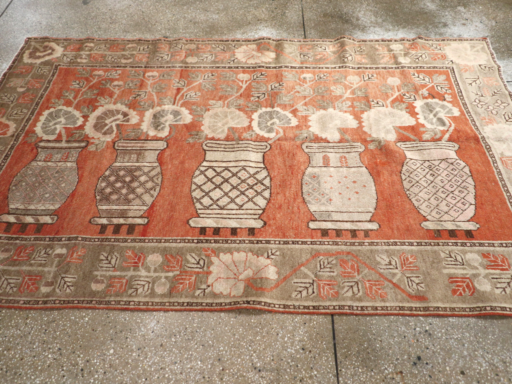 Antique East Turkestan Pictorial Vase Khotan Accent Rug, No.31791 - Gss