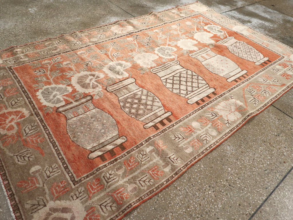 Antique East Turkestan Pictorial Vase Khotan Accent Rug, No.31791 - Gss
