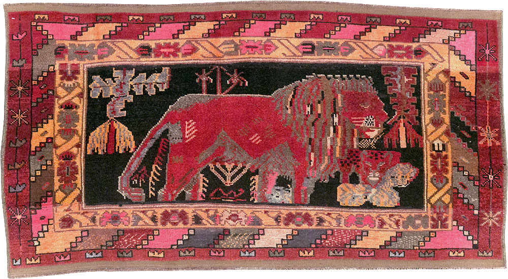 Vintage Turkish Pictorial Throw Rug, No.31802 - Gss