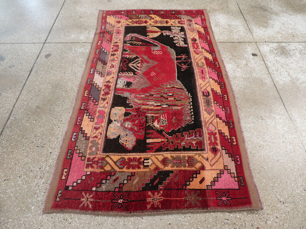 Vintage Turkish Pictorial Throw Rug, No.31802 - Gss