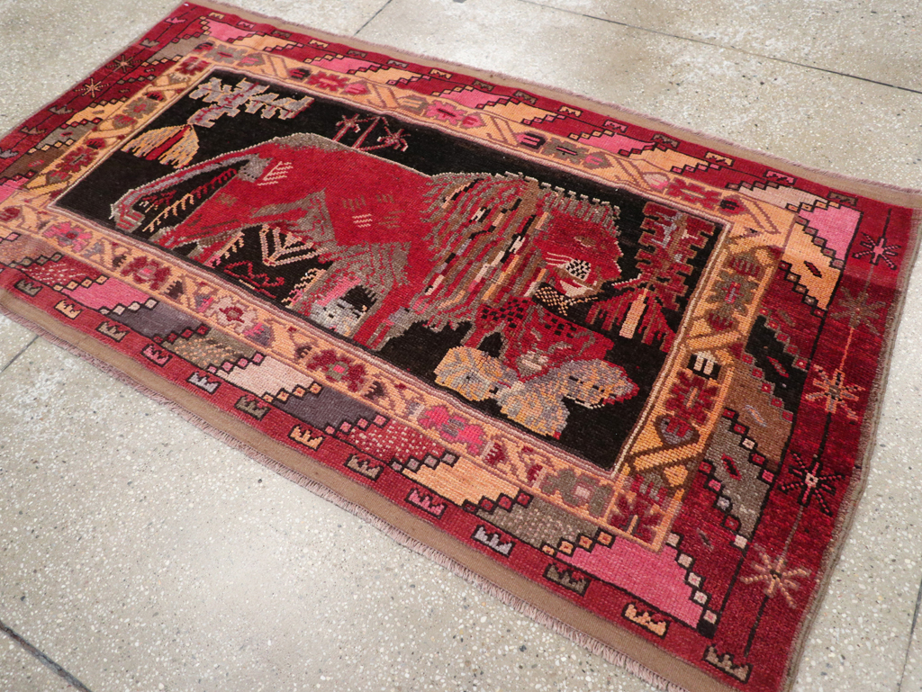 Vintage Turkish Pictorial Throw Rug, No.31802 - Gss
