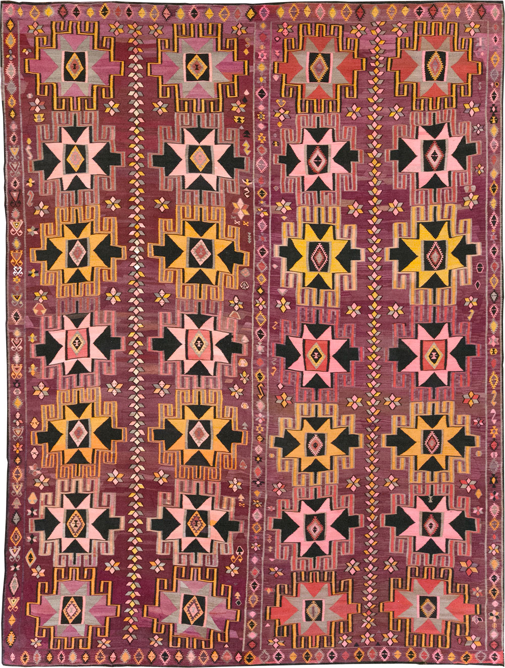 Vintage Turkish Flatweave Kilim Large Room Size Carpet, No.31831 - Gss