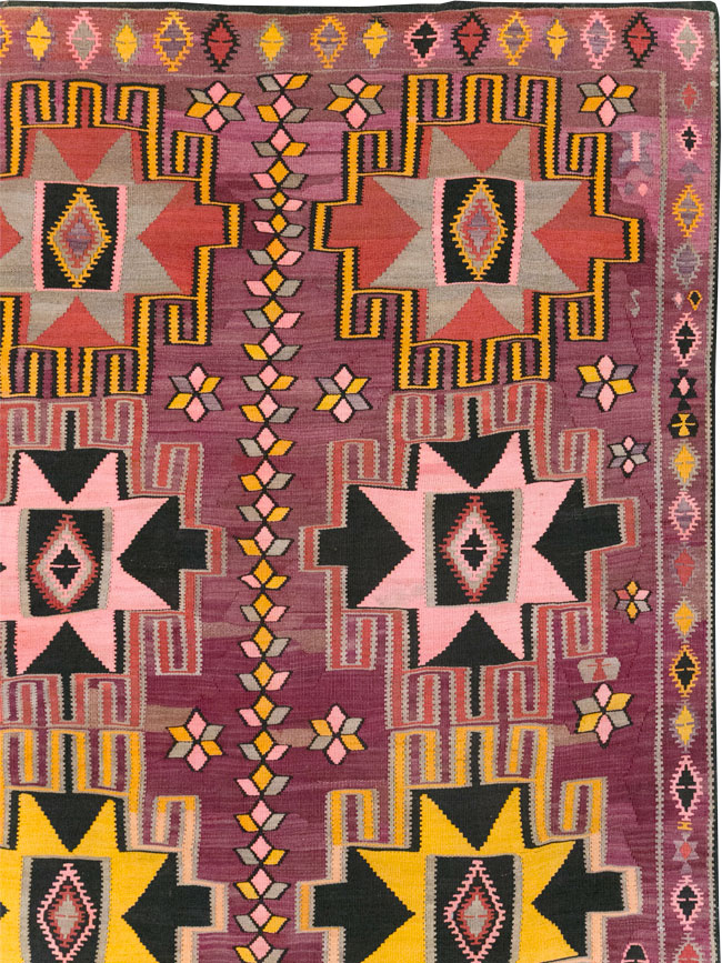 Vintage Turkish Flatweave Kilim Large Room Size Carpet, No.31831 - Gss