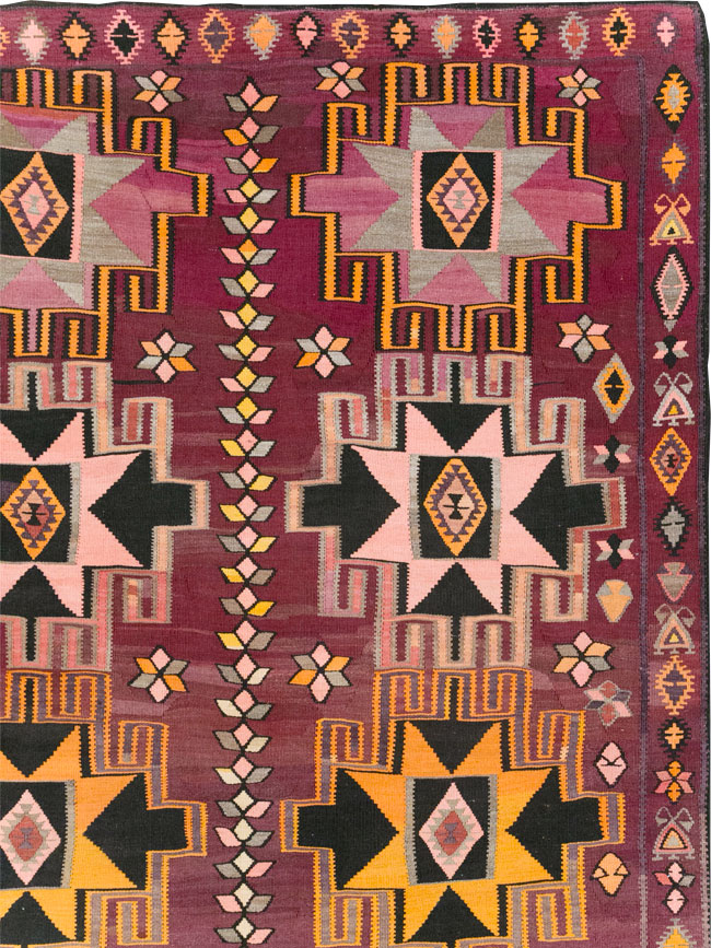 Vintage Turkish Flatweave Kilim Large Room Size Carpet, No.31831 - Gss