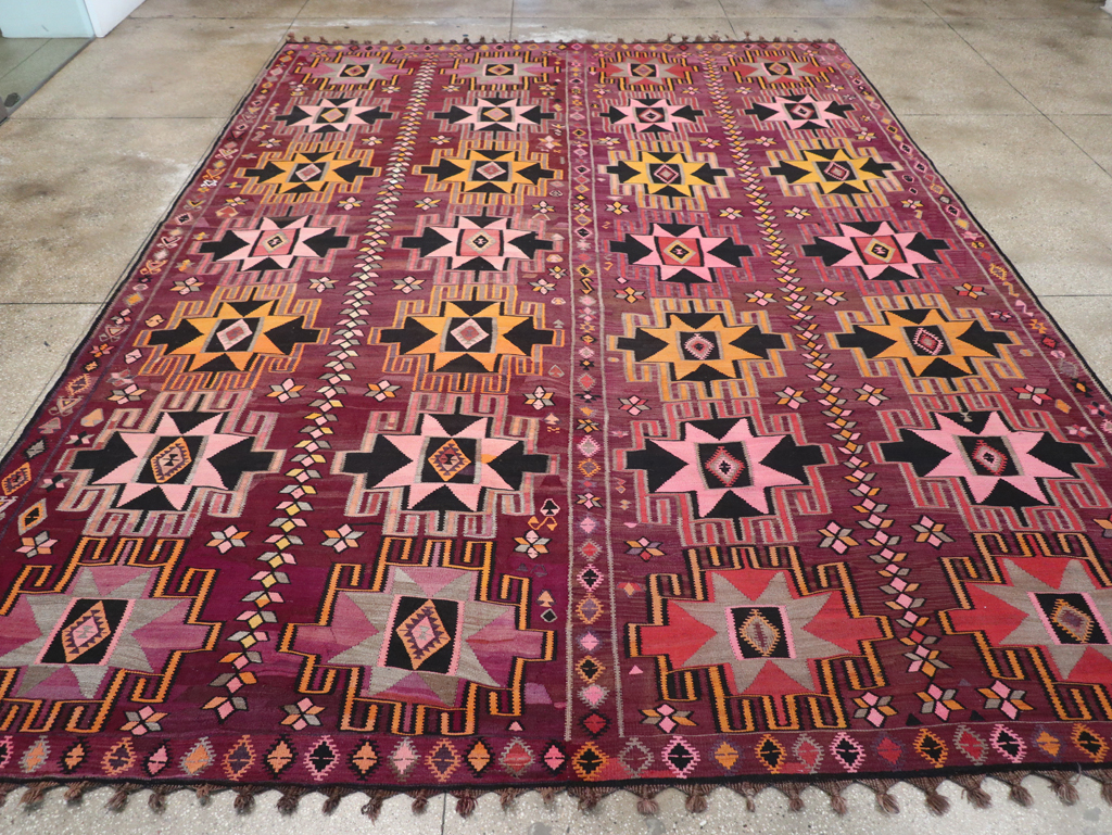 Vintage Turkish Flatweave Kilim Large Room Size Carpet, No.31831 - Gss
