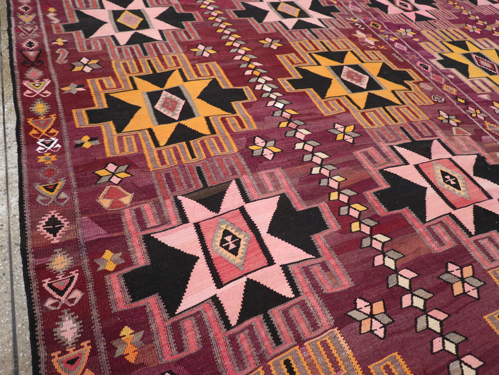 Vintage Turkish Flatweave Kilim Large Room Size Carpet, No.31831 - Gss