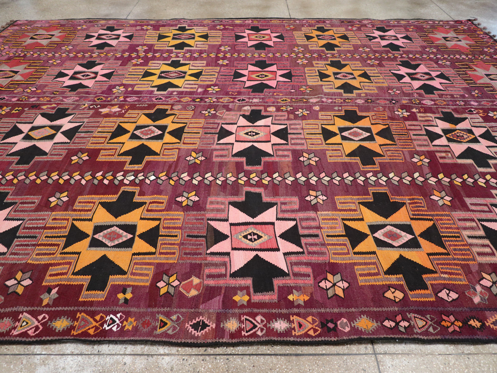 Vintage Turkish Flatweave Kilim Large Room Size Carpet, No.31831 - Gss
