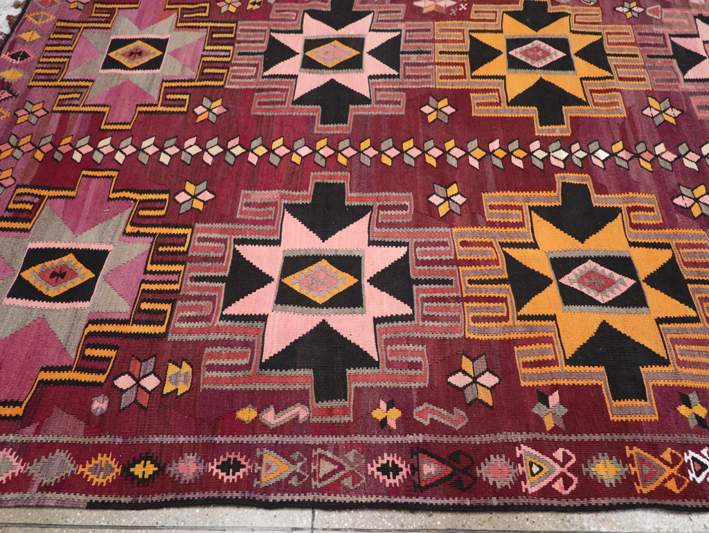 Vintage Turkish Flatweave Kilim Large Room Size Carpet, No.31831 - Gss