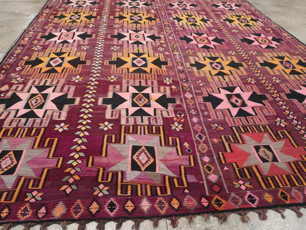 Vintage Turkish Flatweave Kilim Large Room Size Carpet, No.31831 - Gss