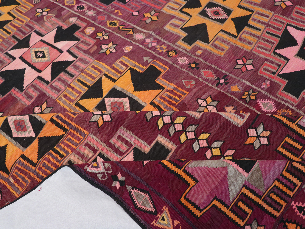 Vintage Turkish Flatweave Kilim Large Room Size Carpet, No.31831 - Gss
