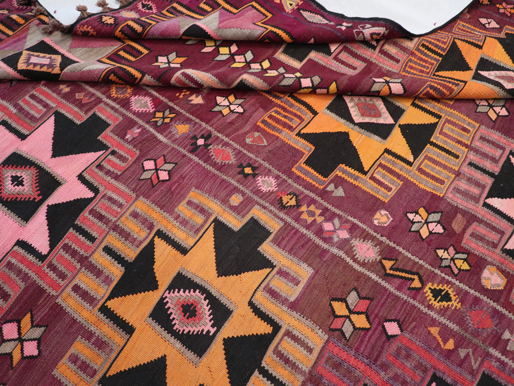 Vintage Turkish Flatweave Kilim Large Room Size Carpet, No.31831 - Gss