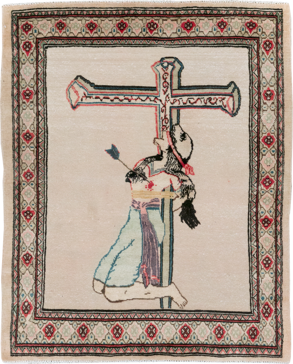 Vintage Persian Tabriz Souf Pictorial Throw Rug, No.31834 - Gss