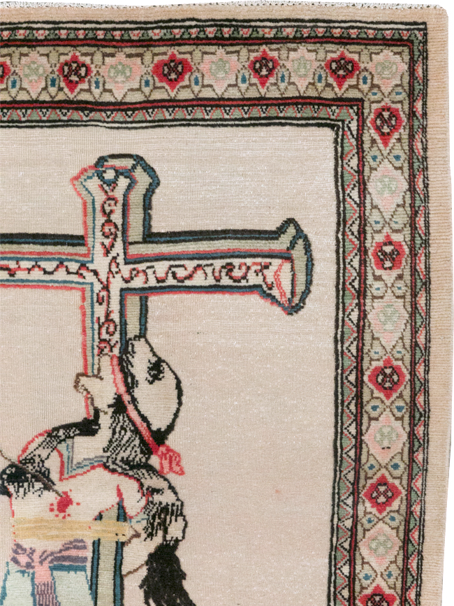 Vintage Persian Tabriz Souf Pictorial Throw Rug, No.31834 - Gss