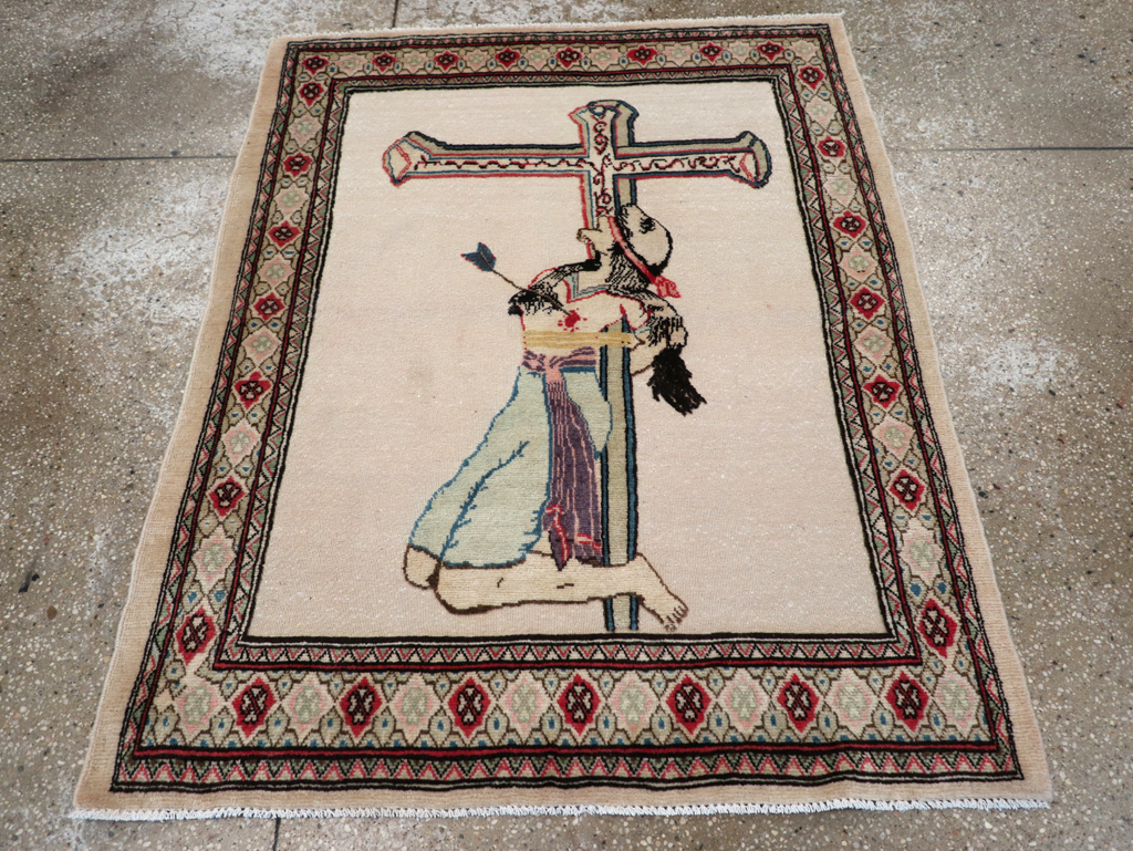 Vintage Persian Tabriz Souf Pictorial Throw Rug, No.31834 - Gss