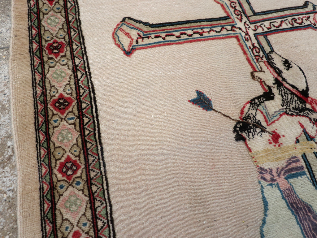 Vintage Persian Tabriz Souf Pictorial Throw Rug, No.31834 - Gss