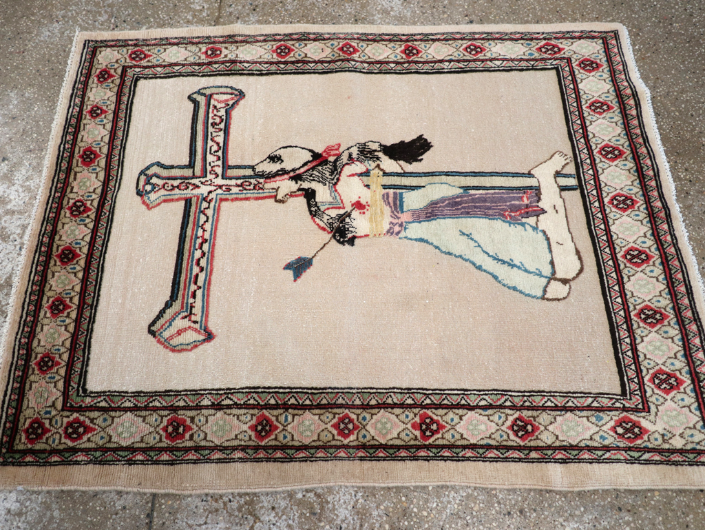 Vintage Persian Tabriz Souf Pictorial Throw Rug, No.31834 - Gss