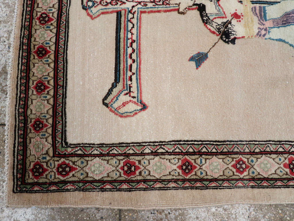 Vintage Persian Tabriz Souf Pictorial Throw Rug, No.31834 - Gss