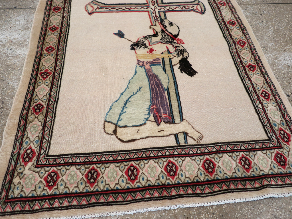 Vintage Persian Tabriz Souf Pictorial Throw Rug, No.31834 - Gss