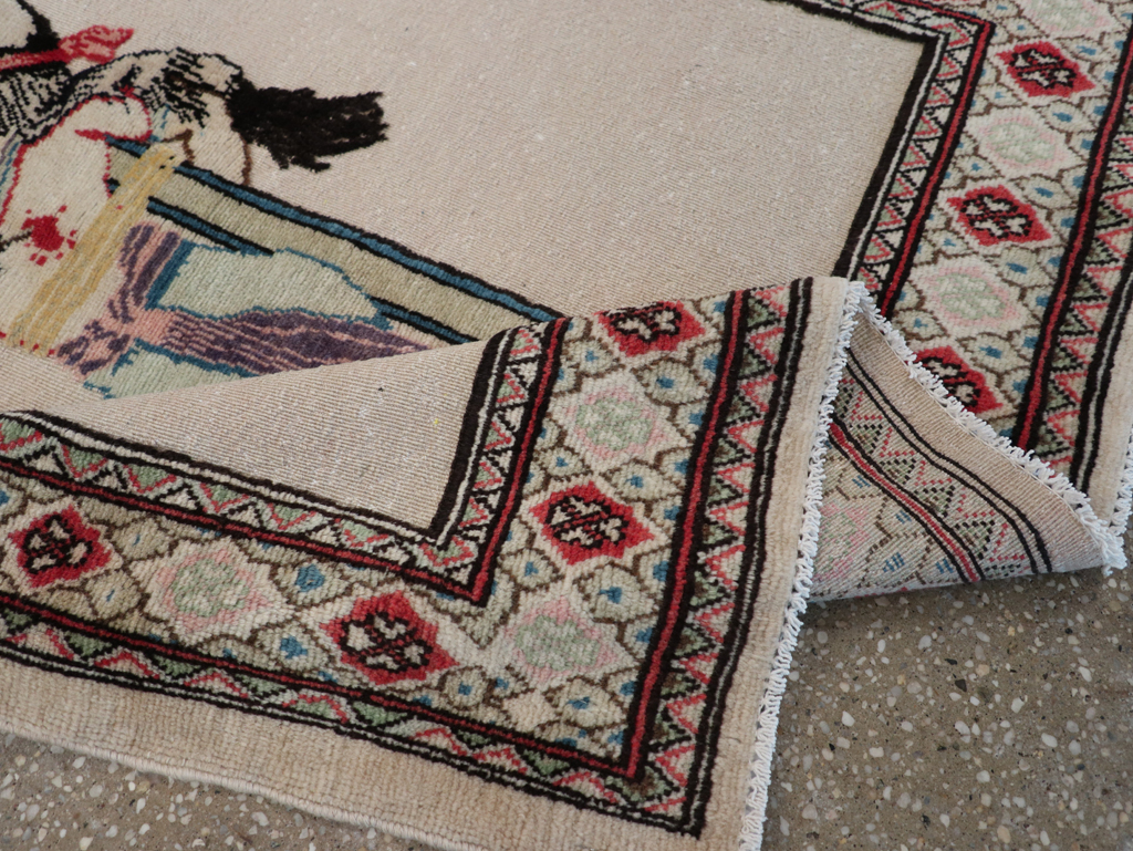 Vintage Persian Tabriz Souf Pictorial Throw Rug, No.31834 - Gss