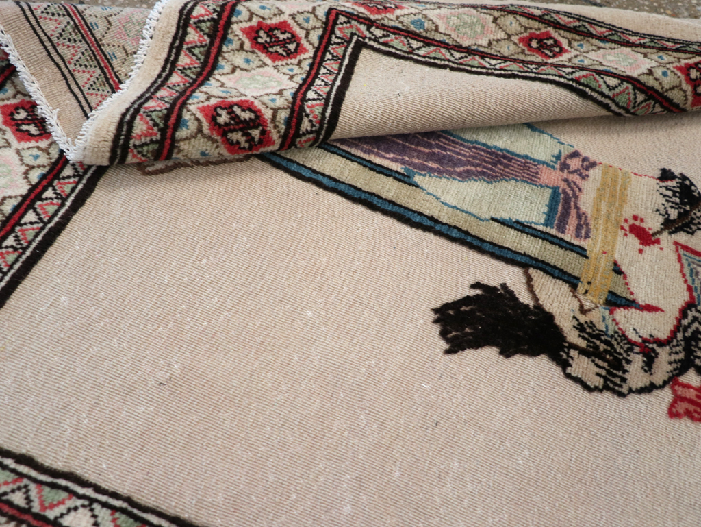 Vintage Persian Tabriz Souf Pictorial Throw Rug, No.31834 - Gss