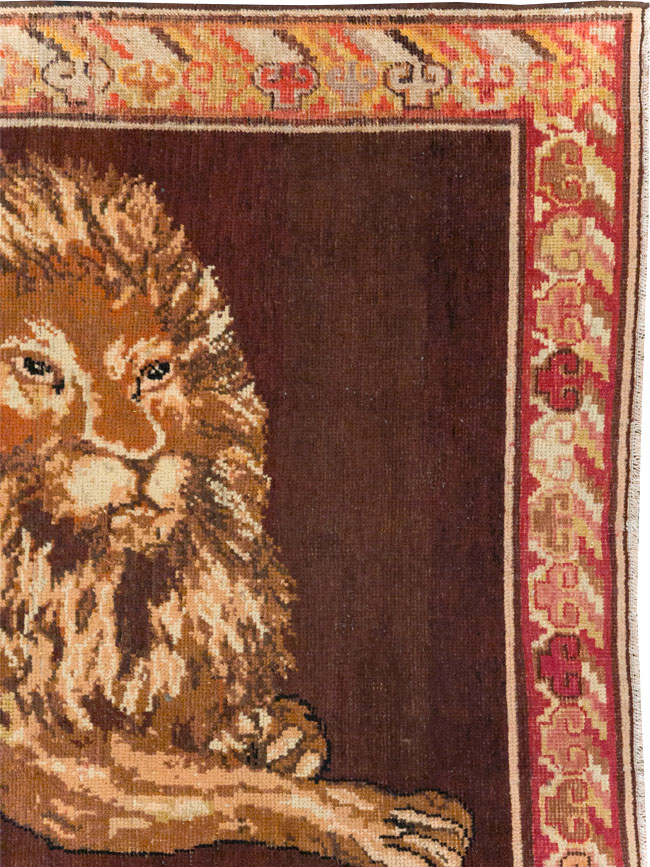 Antique East Turkestan Pictorial Khotan Accent Rug, No.31861 - Gss