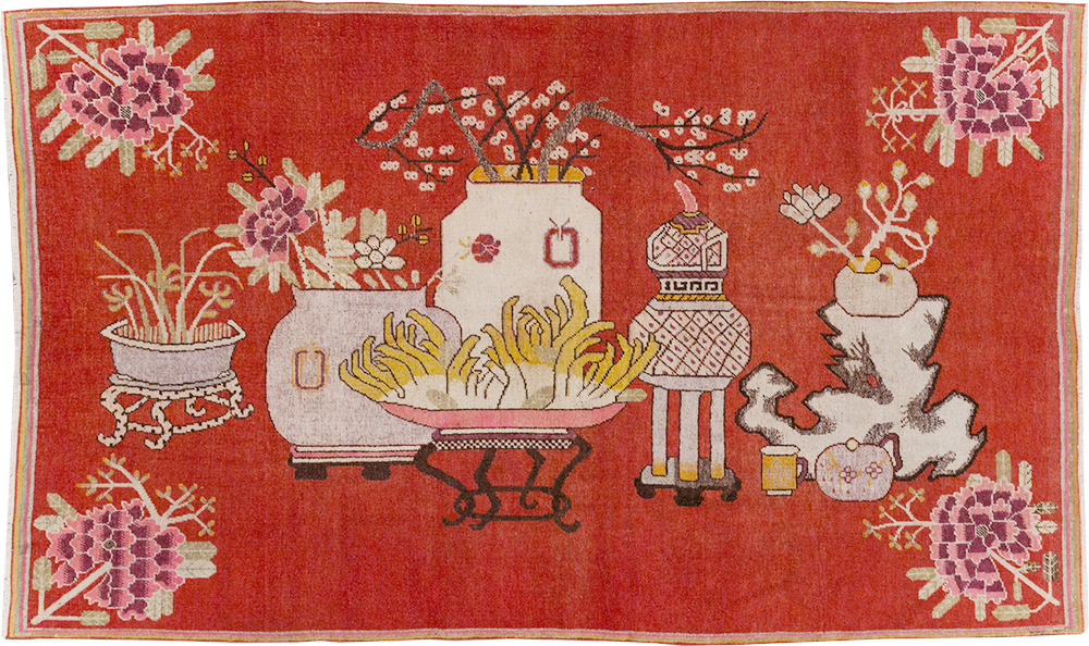 Antique East Turkestan Pictorial Vase Khotan Rug, No.31879 - Gss