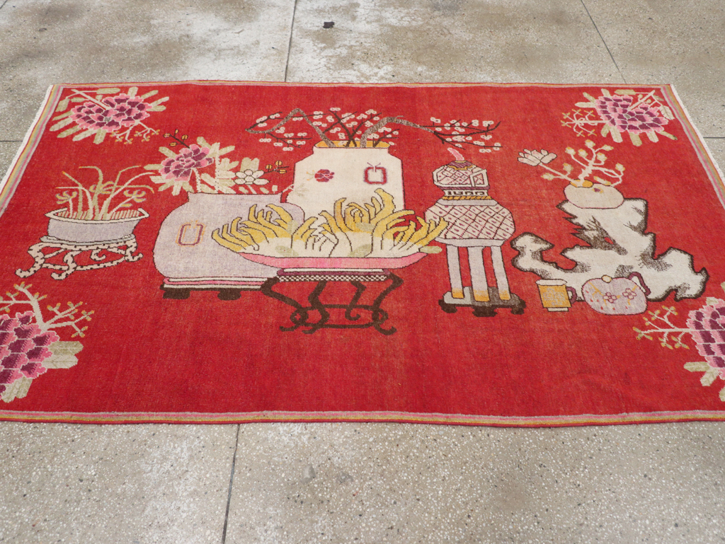 Antique East Turkestan Pictorial Vase Khotan Rug, No.31879 - Gss