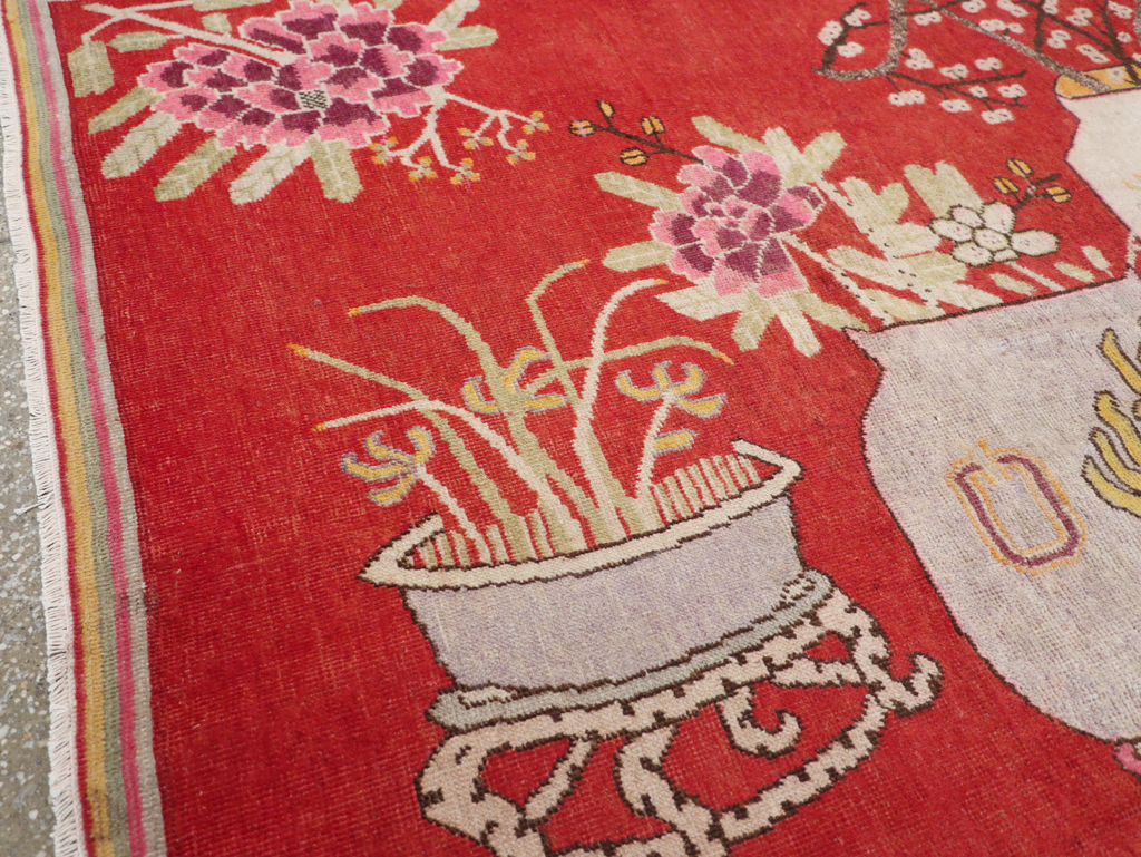 Antique East Turkestan Pictorial Vase Khotan Rug, No.31879 - Gss