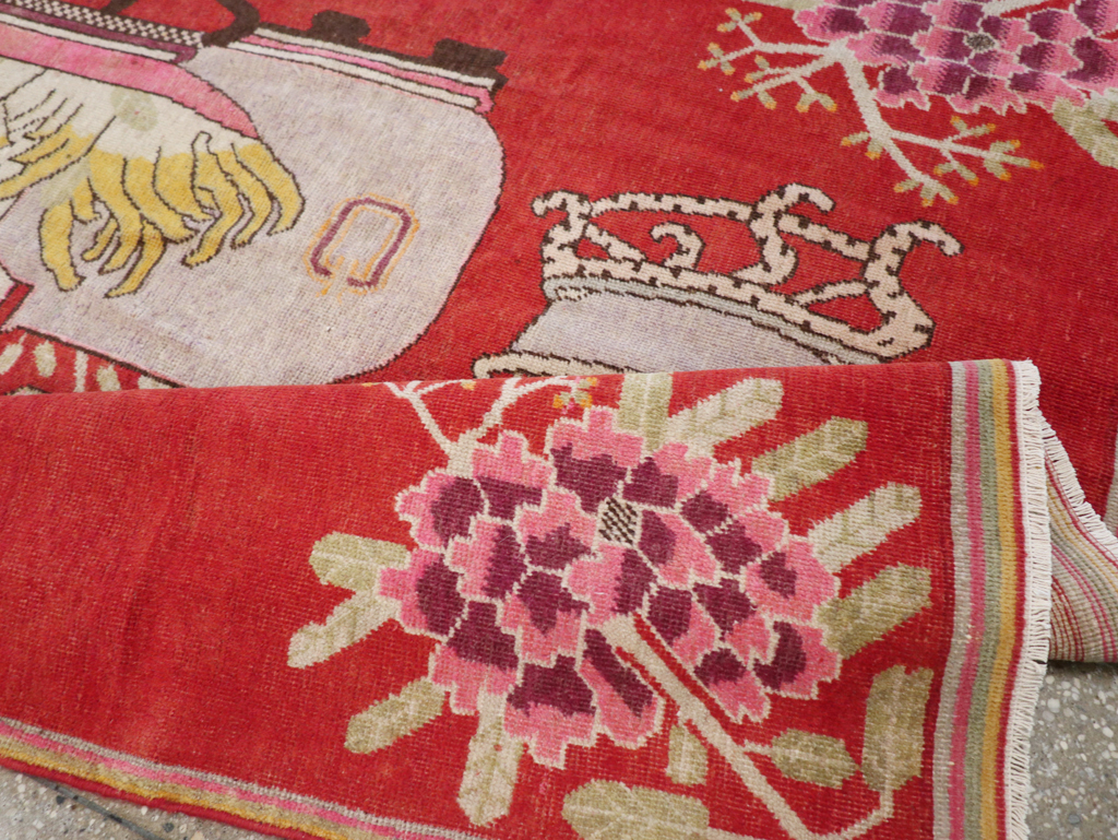 Antique East Turkestan Pictorial Vase Khotan Rug, No.31879 - Gss