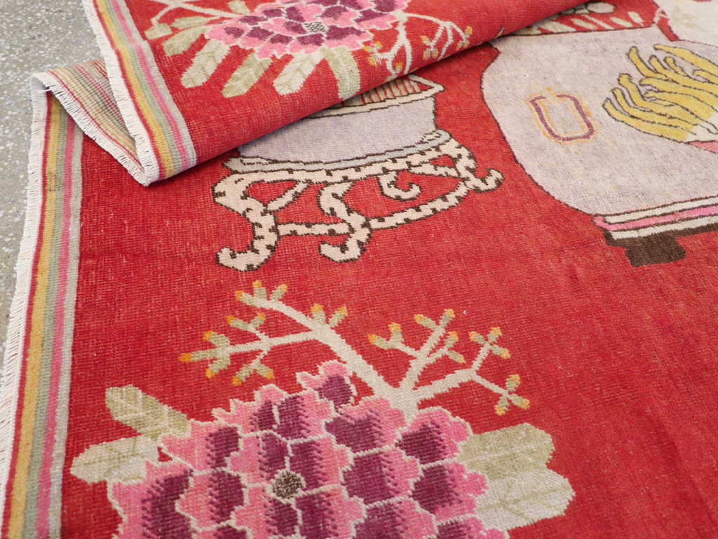 Antique East Turkestan Pictorial Vase Khotan Rug, No.31879 - Gss