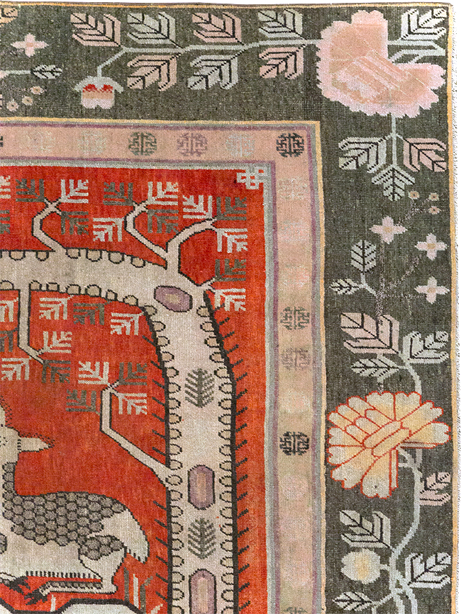 Vintage East Turkestan Khotan Pictorial Accent Carpet, No.31880 - Gss
