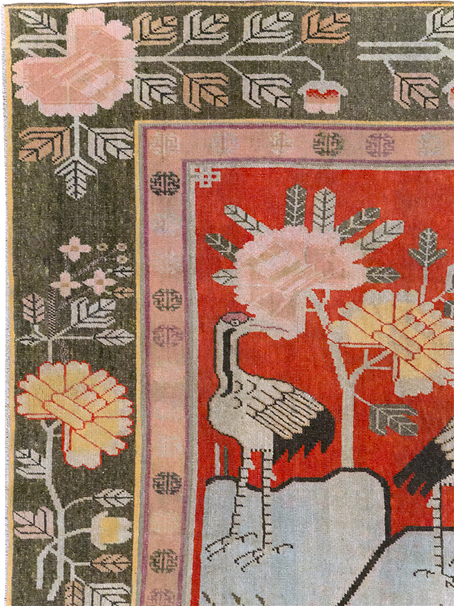 Vintage East Turkestan Khotan Pictorial Accent Carpet, No.31880 - Gss