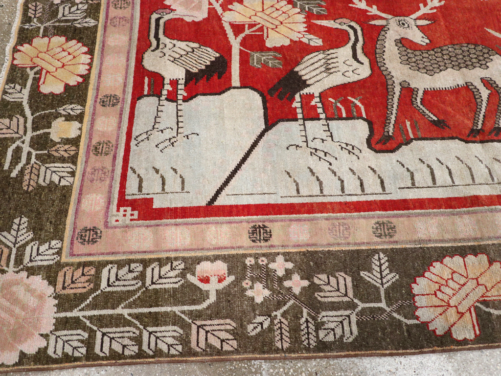 Vintage East Turkestan Khotan Pictorial Accent Carpet, No.31880 - Gss