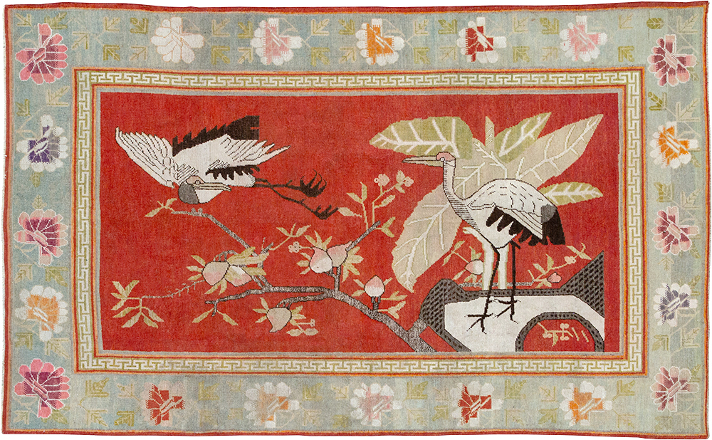 Antique East Turkestan Khotan Pictorial Accent Rug, No.31881 - Gss